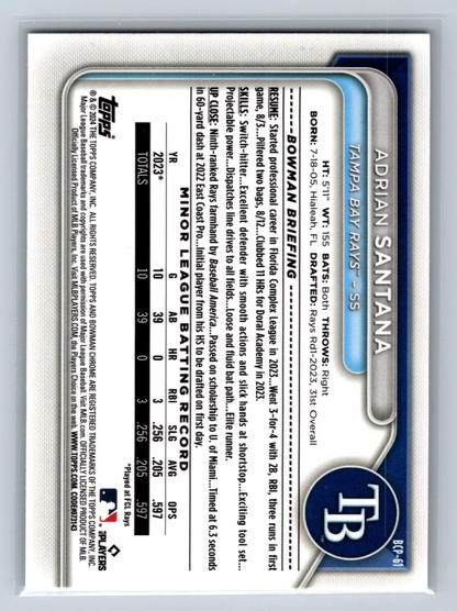 Adrian Santana 2024 Bowman Chrome Prospects Gold Sapphire Refractor /50 #BCP-61