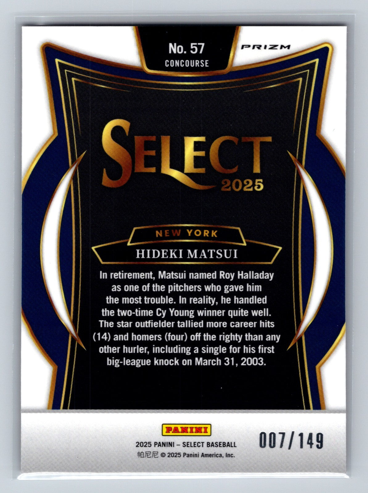Hideki Matsui 2025 Panini Select Concourse Red Prizm /149 #57 Yankees