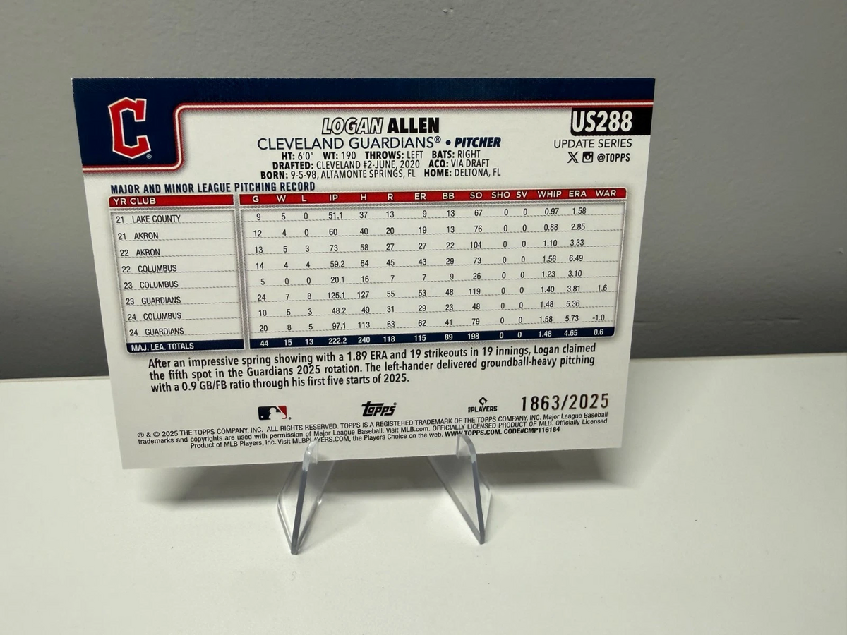 Logan Allen 2025 Topps Update Series Gold /2025 #US288 Guardians