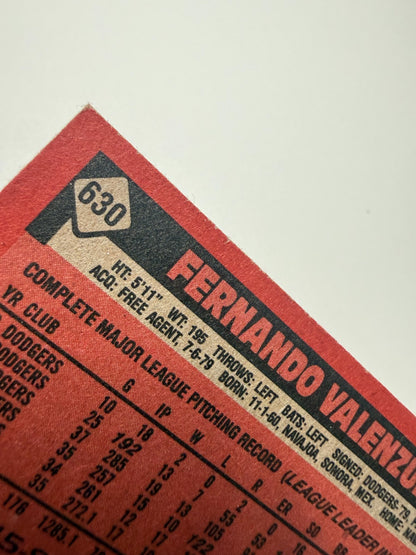 Fernando Valenzuela 1986 Topps #630 Dodgers
