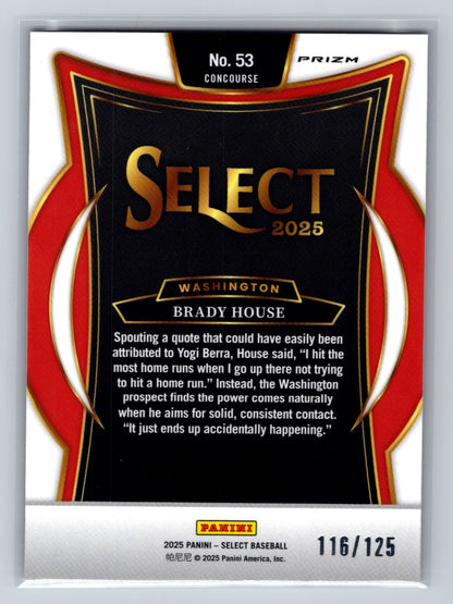 Brady House 2025 Panini Select Concourse Bronze Prizm RC /125 #53 Nationals