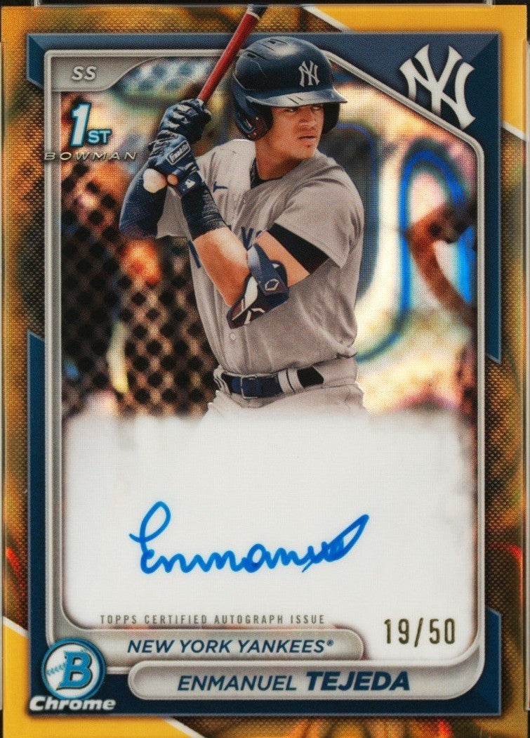 Enmanuel Tejeda 2024 Bowman Chrome 1st HTA Gold Lava Refractor Auto /50 PSA 10